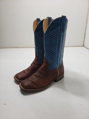 Anderson Bean S1116 Men's 10 EE Cowboy Boots Blue Brown Bison Leather Square Toe